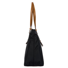 Bric's Slim Long Handle Shopper Bag in black, showcasing a spacious tote design with elegant stitching and durable handles.