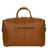 Tan small holdall by Bric's, made of durable leather, featuring sturdy handles and a spacious main compartment for travel essentials.
