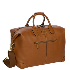Tan Bric's small holdall duffle bag with leather accents, compact and stylish for travel or daily use.