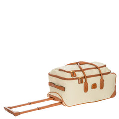 Cream Bric's Small Wheeled Holdall, Firenze duffle with wheels and handles, showing side view of compact travel bag.