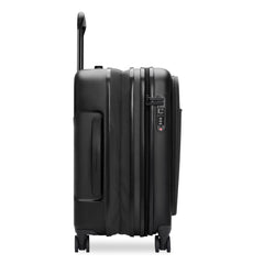 Briggs & Riley Sympatico 3.0 56cm black front pocket carry-on spinner suitcase with smooth wheels and sturdy handle.