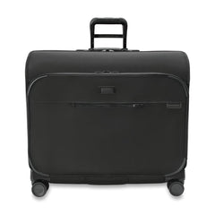 Briggs & Riley Deluxe Wardrobe Spinner Suitcase in black, showcasing spacious interior and smooth-rolling wheels.