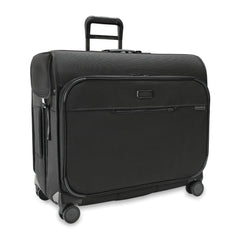 Briggs & Riley Deluxe Wardrobe Spinner Suitcase in black, showcasing garment storage and smooth-rolling wheels.