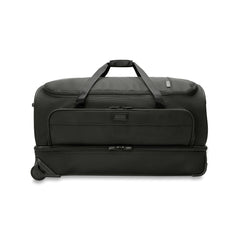Large black 2 wheel duffle bag from Briggs & Riley Luggage, featuring durable fabric and spacious interior for travel.