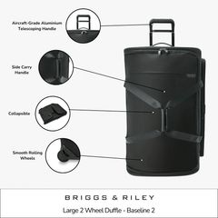 Large 2-wheel duffle bag from Briggs & Riley, featuring a durable exterior and spacious interior for travel convenience.