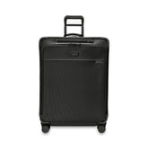 Large Briggs & Riley Baseline 2 expandable spinner suitcase in black, showcasing spacious compartments and smooth wheels.