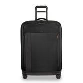 Briggs & Riley ZDX large spinner check-in luggage in black with smooth wheels and sturdy handle for easy transport.