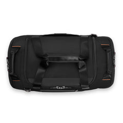 Large black travel duffle bag by Briggs & Riley, featuring durable fabric and spacious interior for easy packing.
