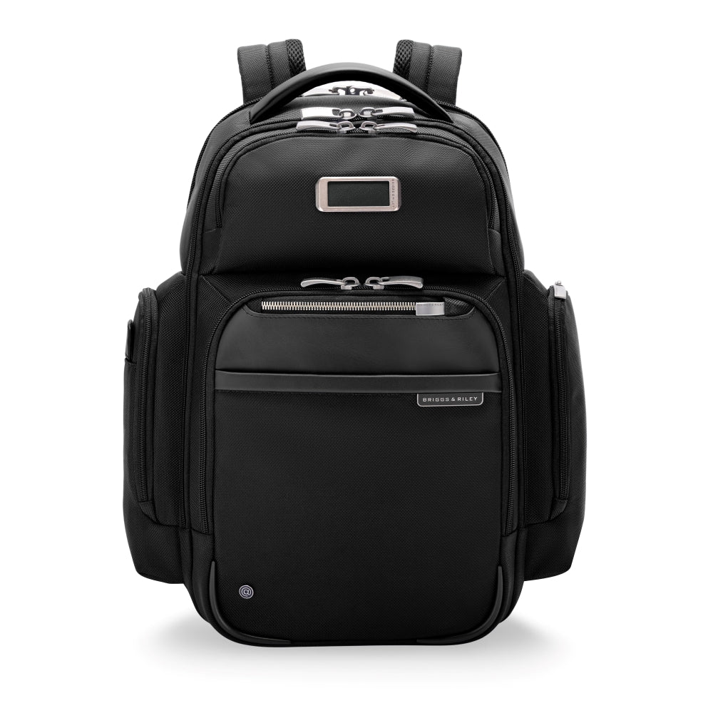 Black medium cargo backpack by Briggs & Riley, featuring spacious compartments and ergonomic design for work use.
