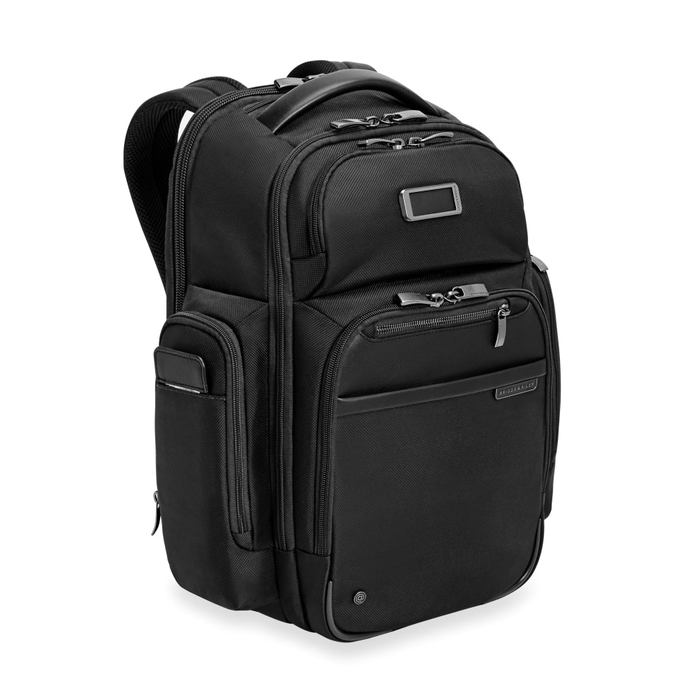 Black medium cargo backpack by Briggs & Riley Luggage, featuring multiple compartments and a sleek design for work use.