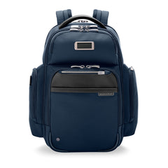 Navy medium cargo backpack by Briggs & Riley, featuring multiple compartments and a durable design for work use.