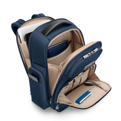 Navy medium cargo backpack by Briggs & Riley, featuring multiple compartments for work and everyday use.