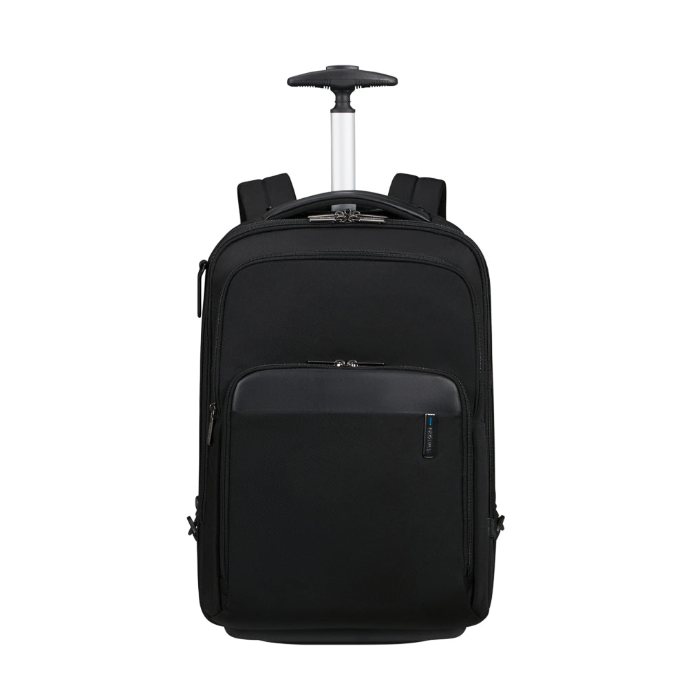 17.3" black wheeled backpack by Samsonite Luggage with adjustable straps and multiple compartments for organization.