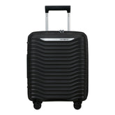 Black 45cm Samsonite Upscape 4 Wheel Underseater Suitcase, showcasing smooth wheels and compact design for cabin luggage.