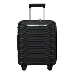 Black 45cm Samsonite Upscape 4 Wheel Underseater Suitcase, showcasing smooth wheels and compact design for cabin luggage.