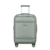 Samsonite 55cm carry-on suitcase in thyme green with front pocket, showcasing durable design and compact cabin luggage style.