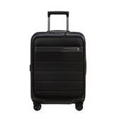 Samsonite Neopod 55cm expandable spinner suitcase in black, showcasing a sleek design and easy-access features.
