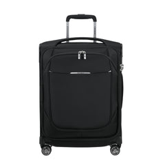 Black 55cm expandable carry-on suitcase from Samsonite Luggage, featuring a sleek design and durable exterior.
