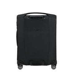 Samsonite 55cm expandable carry-on suitcase in black, featuring a sleek design and sturdy wheels for easy travel.