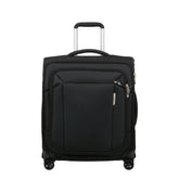 Black 56cm Cabin Spinner Suitcase by Samsonite, featuring smooth wheels and a durable design for easy travel.