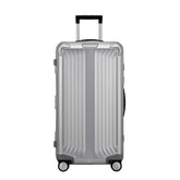 Samsonite Litebox Aluminium 74cm trunk suitcase in silver, featuring a sleek design and durable exterior for travel.