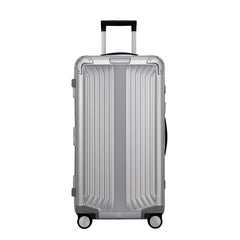 Samsonite Litebox Aluminium 74cm trunk suitcase in silver, featuring a sleek design and durable exterior for travel.