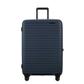 75cm Restackd Spinner Suitcase by Samsonite in midnight blue, featuring wheels and a sleek design for travel convenience.