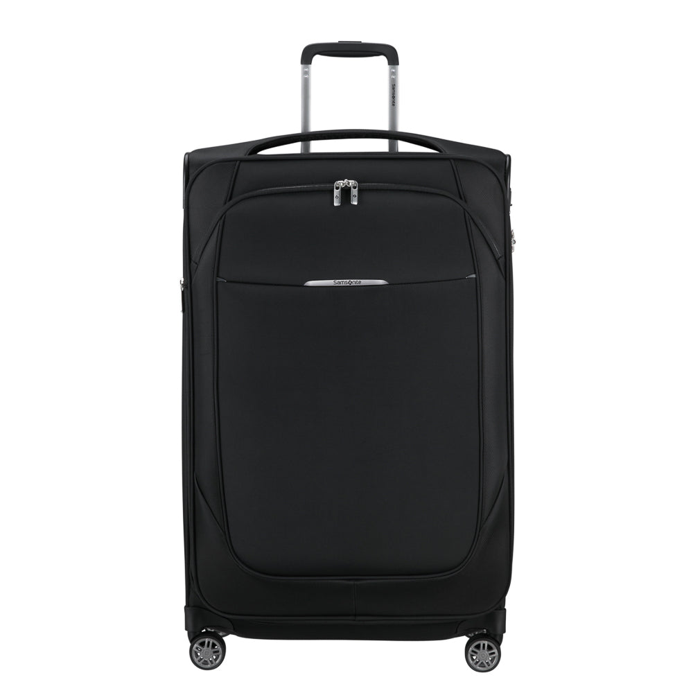 Black 78cm expandable spinner suitcase by Samsonite, featuring a durable design and smooth-rolling wheels for easy travel.