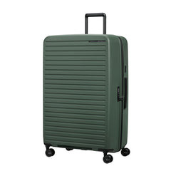 81cm Restackd Spinner Suitcase in sage green, featuring smooth wheels and a durable exterior for easy travel.