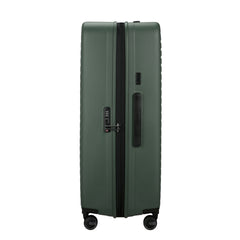 81cm Restackd Spinner Suitcase in sage green, featuring smooth wheels and a durable exterior for easy travel.