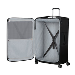 Black 83cm expandable spinner suitcase from Samsonite Luggage, featuring a sleek design and durable exterior.