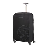 Black medium to large Samsonite luggage cover with sleek design, protecting suitcase from scratches and dust.
