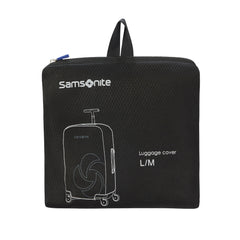 Samsonite black medium to large luggage cover designed for protection and style, fitting various suitcase sizes.