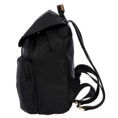 Bric's X Travel 2 Pocket Backpack in black, featuring two exterior pockets and a sleek design for travel convenience.