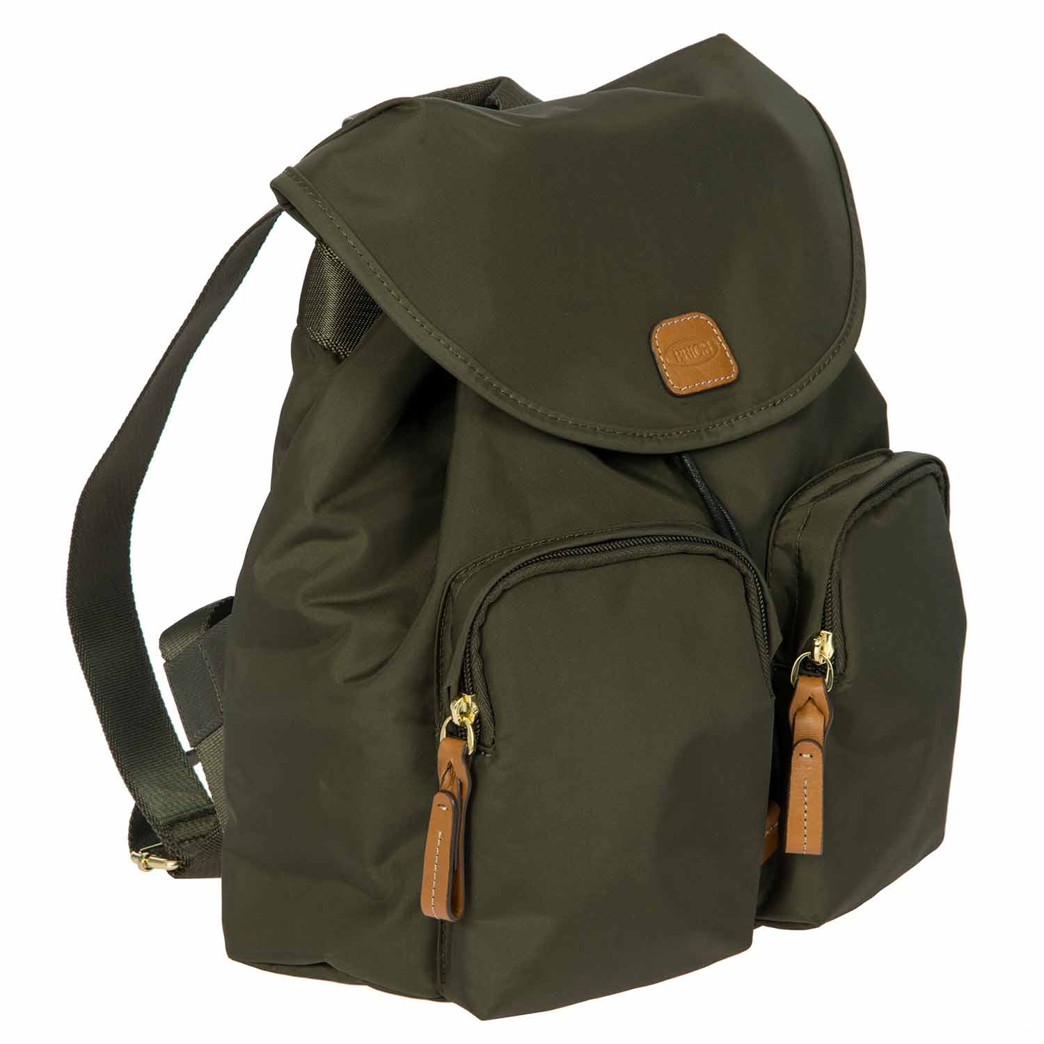 Olive green Bric's X Travel 2 pocket backpack with adjustable straps and durable fabric, ideal for everyday use.