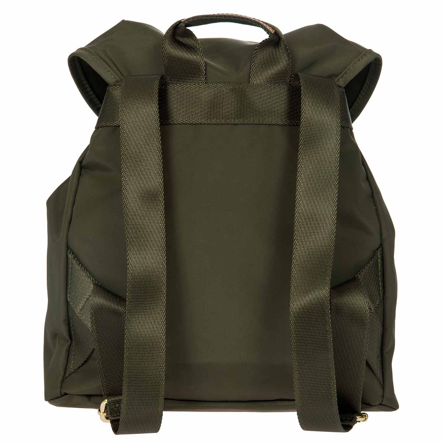 Olive green Bric's 2 Pocket Backpack with adjustable straps and two exterior pockets for convenient storage.