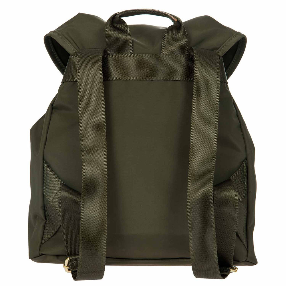 Olive green Bric's 2 Pocket Backpack with adjustable straps and two exterior pockets for convenient storage.