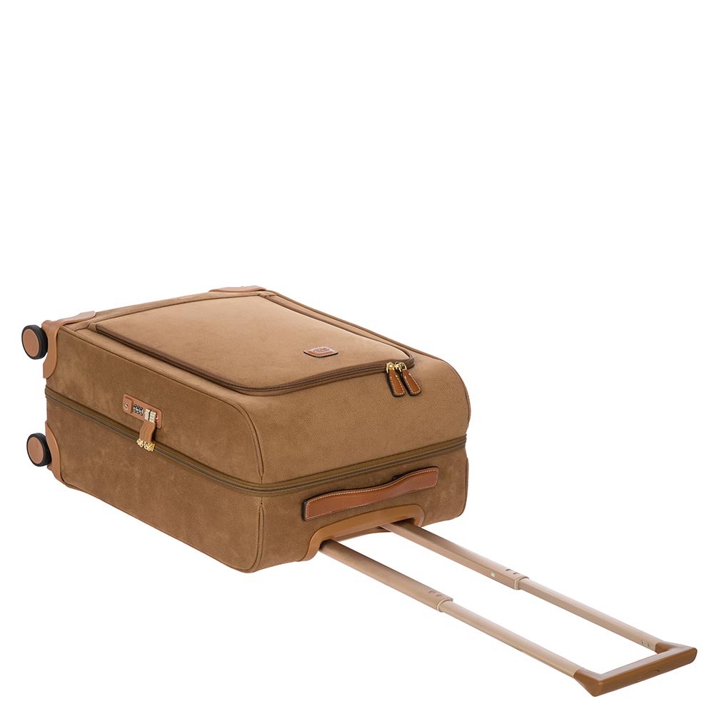 Bric's 55cm Cabin Spinner Suitcase in a sleek design, showcasing its wheels and handle for easy travel.