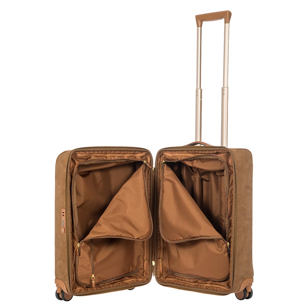 Bric's 55cm Cabin Spinner Suitcase in a stylish design, showcasing wheels and handle for easy maneuverability.