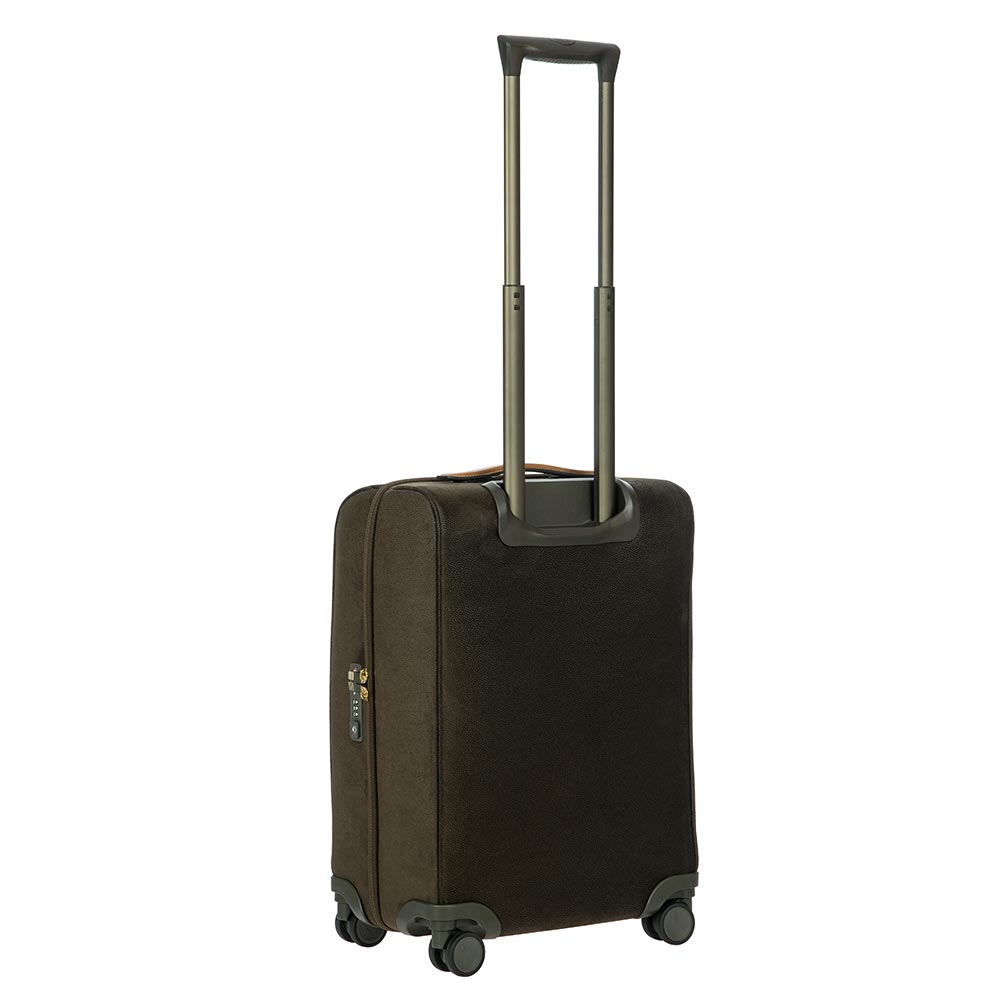 Bric's 55cm olive cabin spinner suitcase featuring a sleek design and sturdy wheels for easy travel.