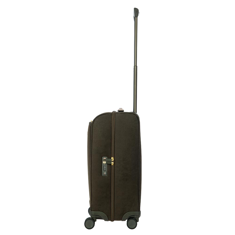 Olive green 55cm Bric's Cabin Spinner Suitcase with smooth wheels and sturdy handle, ideal for travel.