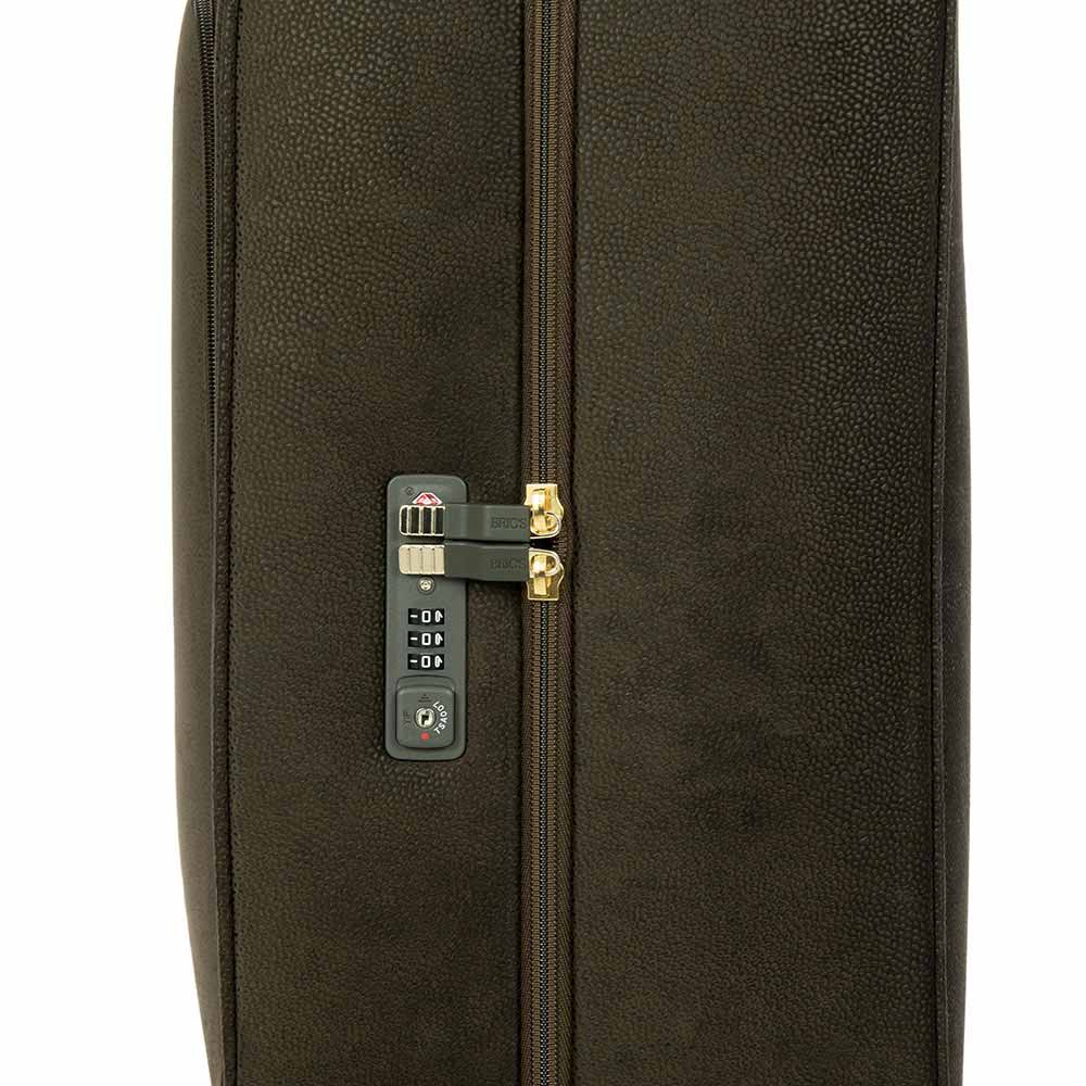Olive green 55cm Bric's Cabin Spinner Suitcase with a sleek design and 360-degree wheels for easy maneuverability.