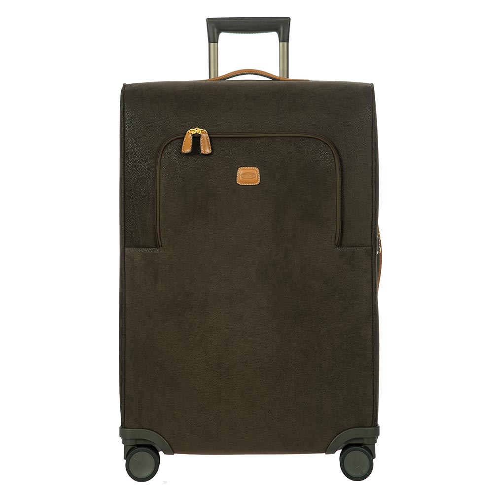 Olive green 68cm Bric's spinner check-in suitcase with four wheels and telescopic handle for easy travel.