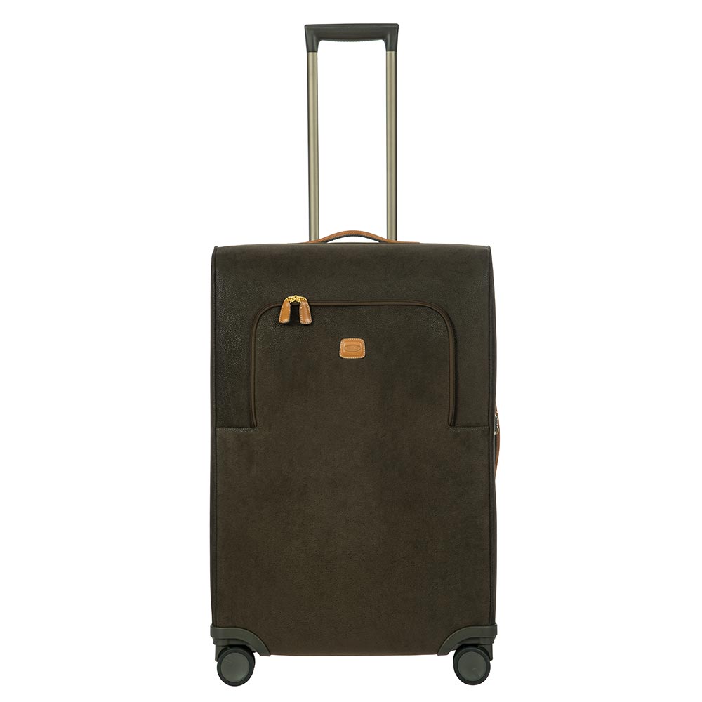 Olive green Bric's 68cm spinner check-in suitcase with four wheels and telescopic handle, designed for travel and durability.