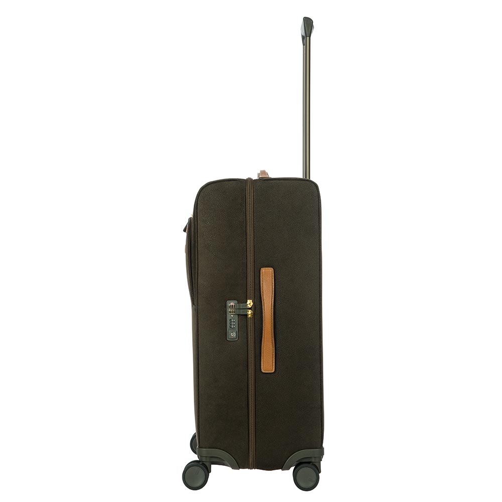 Olive green Bric's 68cm spinner check-in suitcase with four wheels and telescopic handle, made for durable travel luggage.