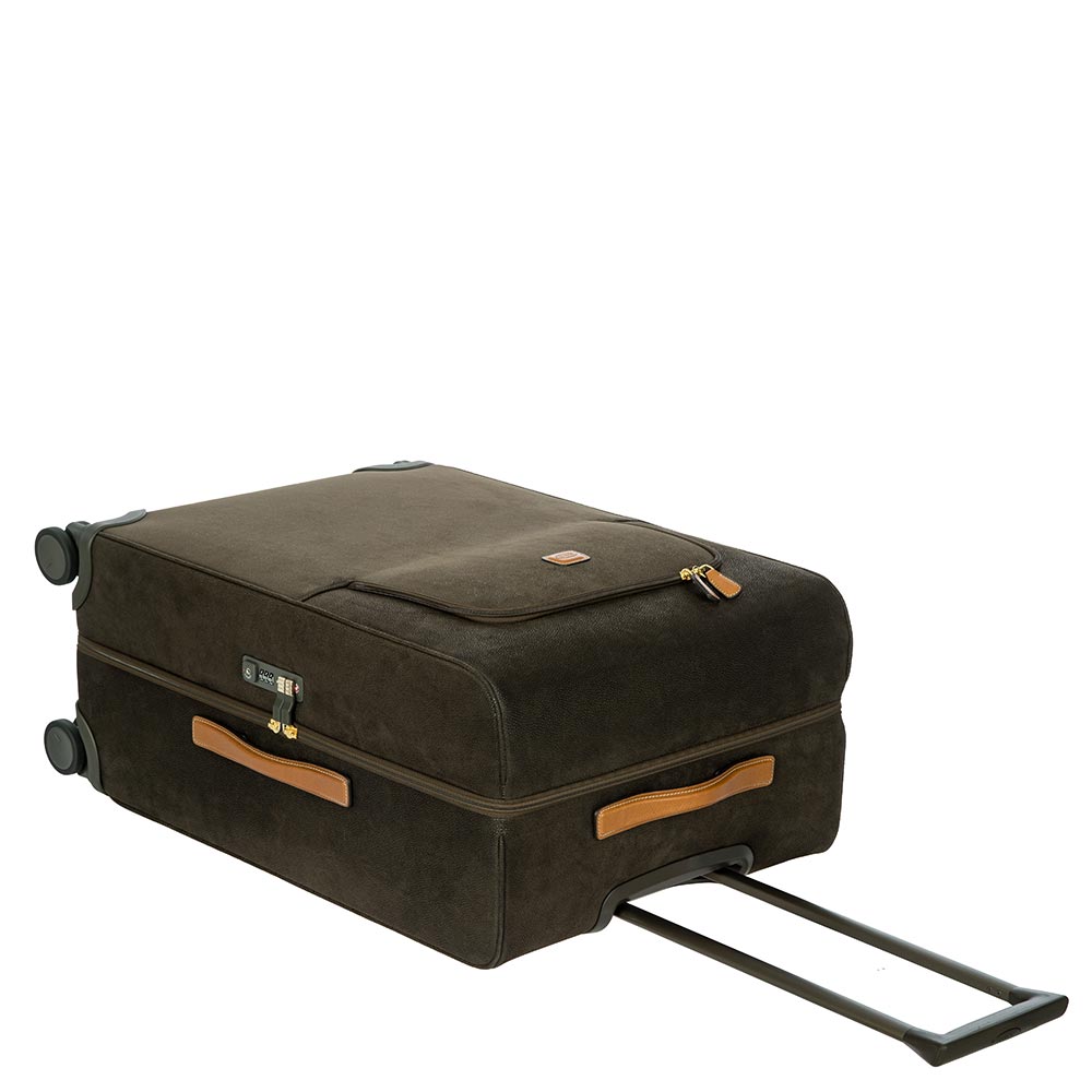 Olive green Bric's 68cm spinner suitcase check-in luggage with four wheels and retractable handle, designed for travel durability.