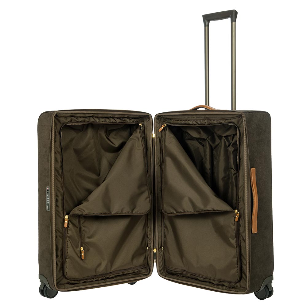 Olive green Bric's 68cm spinner suitcase, check-in luggage with four wheels and sturdy handle, designed for travel durability.