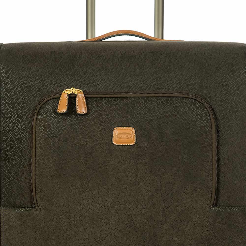 Olive green Bric's 68cm spinner suitcase, check-in luggage with four wheels and extendable handle, designed for travel.