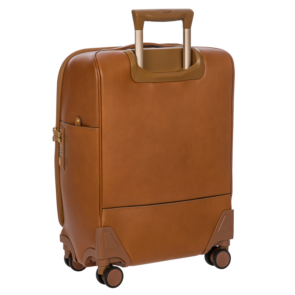 Tan Bric's Cabin Spinner Suitcase with durable hard shell and four spinner wheels for easy travel.