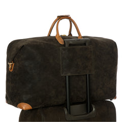 Olive green Bric's large holdall travel bag with spacious main compartment and sturdy handles, ideal for weekend trips.